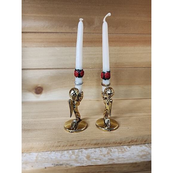 Two Miniature Pewter Angel Candleholders 1 7/16 Inches High - Picture 4 of 5